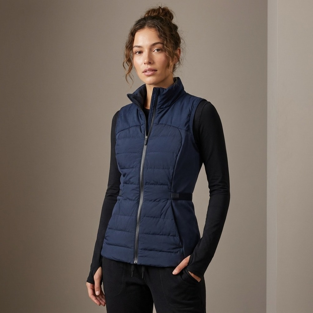 LULULEMON Women Running Puffer Vest Navy Blue Synthetic Gorpcore Activewear